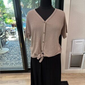 Women's Tan Button-Up Knit Top. #sh0047